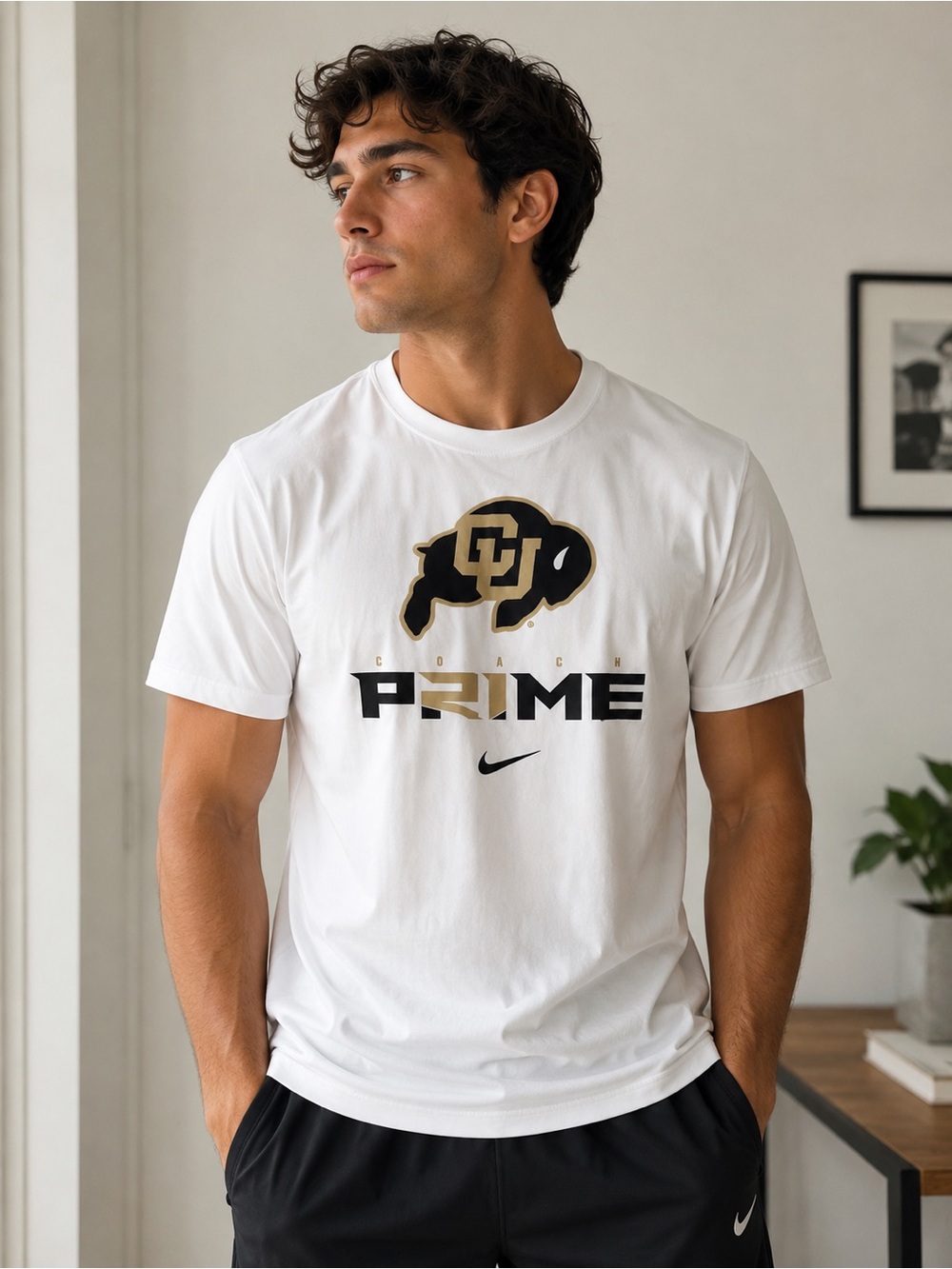 Nike Coach Prime Colorado Buffalo PRIME Graphic Tee White Athletic T Shirt Men’s